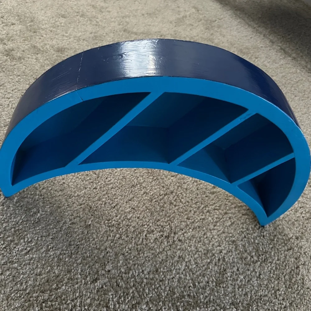 Half-Moon Wood Shelf Decor – Light Blue, Navy & Gray